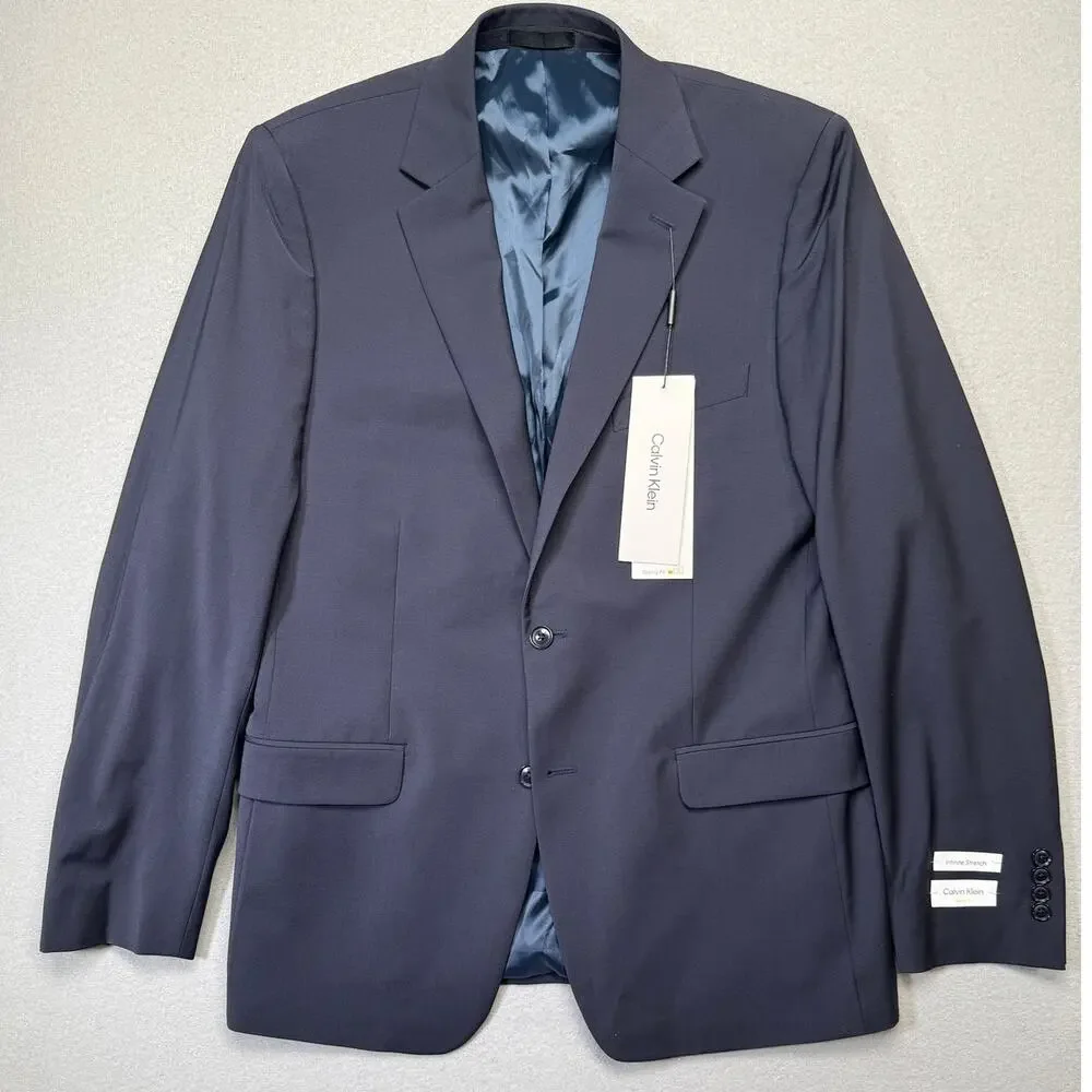 Calvin Klein Men's Slim Fit Wool Blend Suit Jacket Navy 44L $450